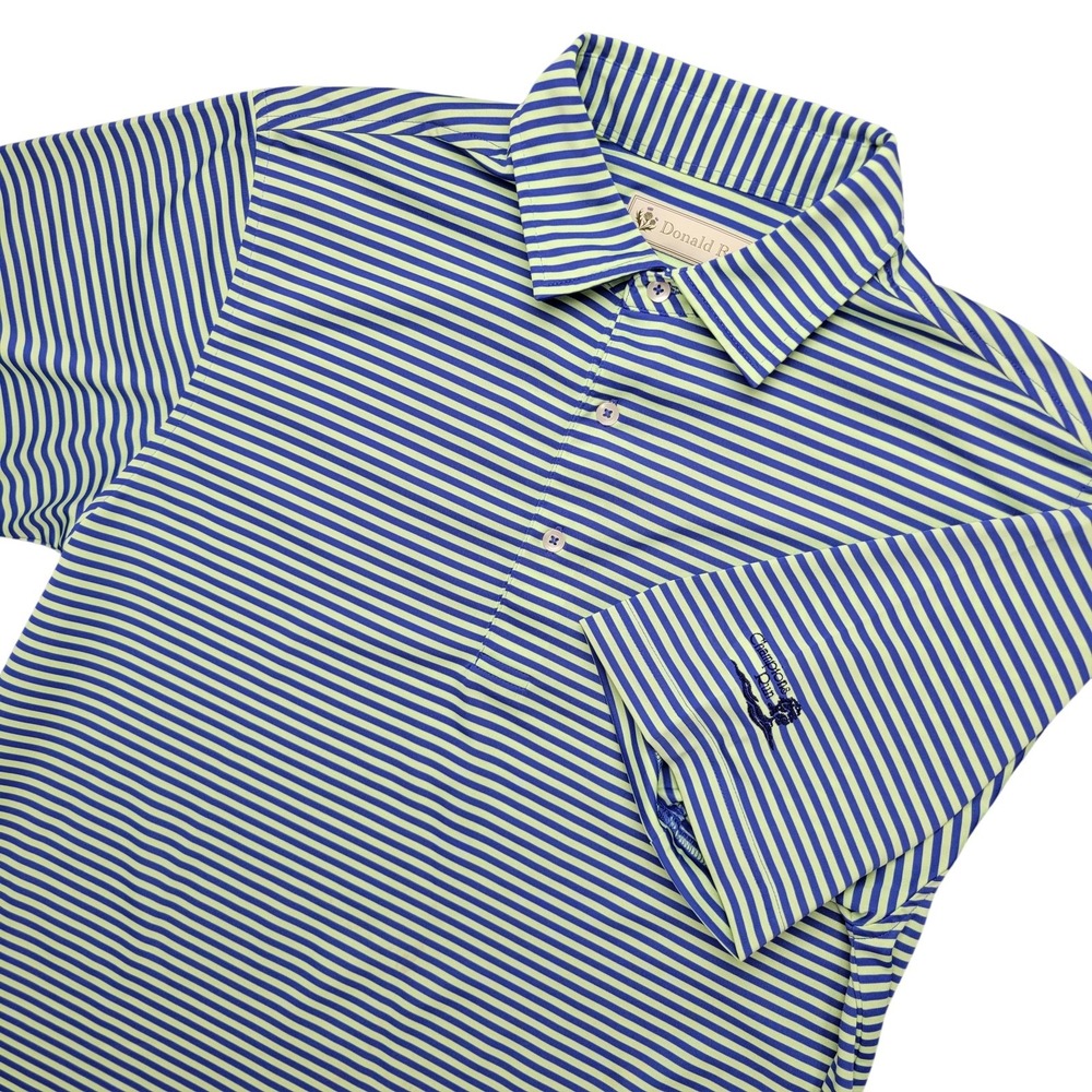 Donald Ross Polo Shirt Mens M Blue Stripe Champions Run Golf Performance Top